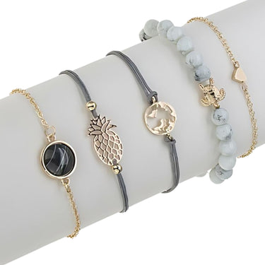 Pineapple Express 5 Piece Bracelet Set - Black Marble Italian Design